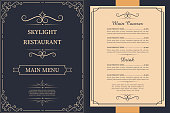 istock Restaurant menu design. Vector brochure template for cafe, coffee house, restaurant, bar. Food and drinks logotype symbol design. Vintage background 1283429753
