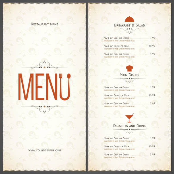 Restaurant menu design Vector menu brochure template for cafe, coffee house, restaurant, bar. Food and drinks logotype symbol design menu stock illustrations