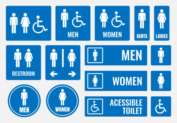ilustrações de stock, clip art, desenhos animados e ícones de restroom signs and toilet icons - wheelchair street
