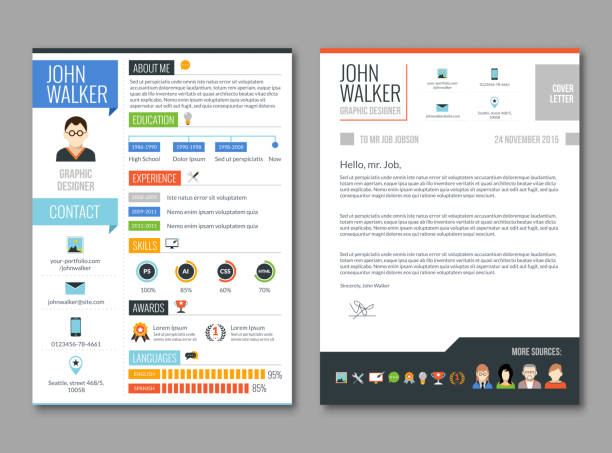 resume cv template Two pages job candidate cv template with work experience resume vector illustration resume template stock illustrations
