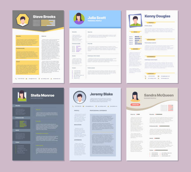 Resume template. Modern clean design layout for corporate managers curriculum vitae garish vector Resume template. Modern clean design layout for corporate managers curriculum vitae garish vector. Illustration resume professional layout, interview page business cv templates stock illustrations