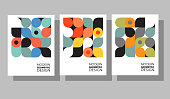 istock Retro abstract geometric graphic design templates. Cool Bauhaus style compositions. 1312747212