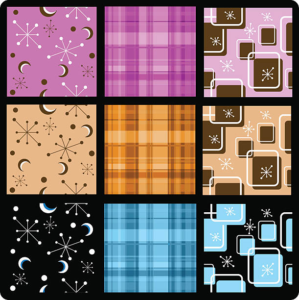 Retro and madras plaid seamless tile backgrounds vector art illustration