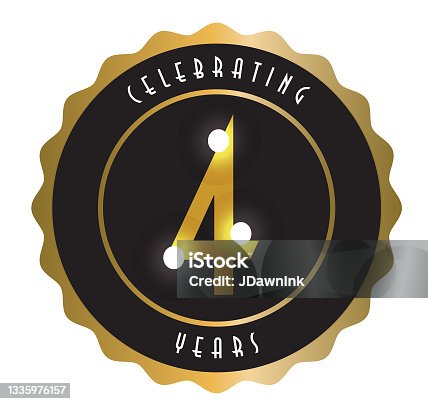 istock Retro and Vintage 4 Year Anniversary Label design in gold and black colors 1335976157