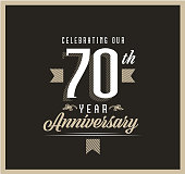 istock Retro and Vintage 70 Year Anniversary Label design on black background 1321022964