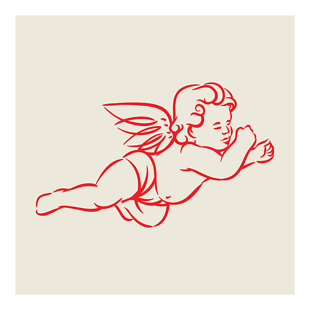 illustrazioni stock, clip art, cartoni animati e icone di tendenza di angelo vettoriale retrò - cherubini