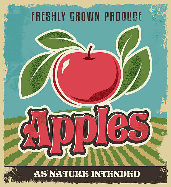 Retro apple vintage advertising poster Retro apple vintage advertising poster - Metal sign and label design. Removable texture applied. Vector illustration for fresh apples crate stock illustrations