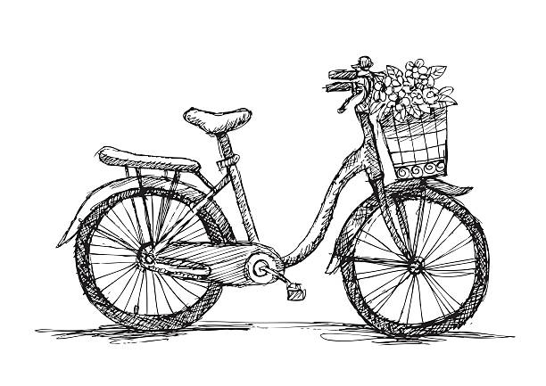 retro bicycle with flower basket. retro bicycle with flower basket. cycling drawings stock illustrations