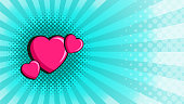 Retro Pop Art background for Valentine's day. Background with radial lines and dots with heart symbol