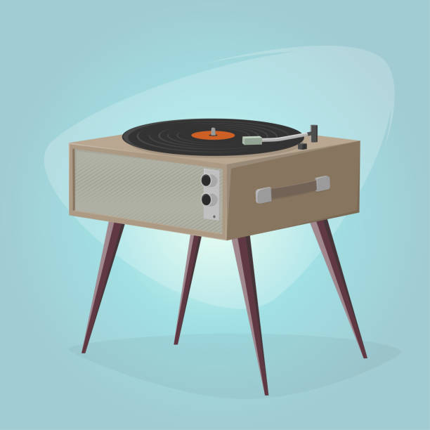 retro cartoon illustration of a record player retro cartoon illustration of a record player turntable stock illustrations