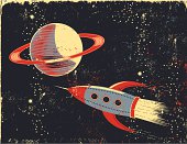 istock Retro cartoon Saturn and Rocket 164312865