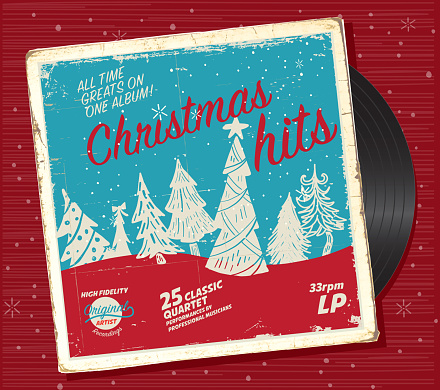 Retro Christmas or Holiday music record compilation design template