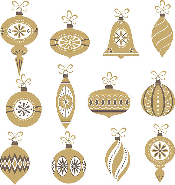 Retro Christmas ornaments Set of retro Christmas ornaments isolated on white background. japanese lantern stock illustrations