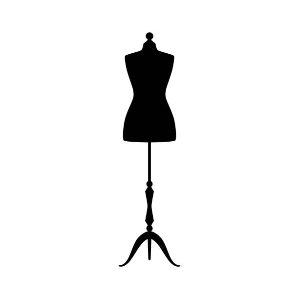 Retro clothing mannequin black vector silhouette. Vintage female dummy dress mannequin. Retro clothing mannequin black vector silhouette. Vintage female dummy dress mannequin. mannequin stock illustrations