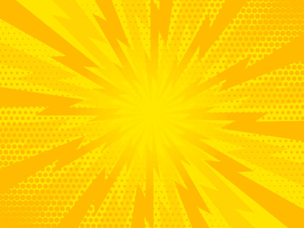 복고풍 만화 광선 노란색 점 배경입니다. 벡터 일러스트레이션 에 팝 아트 복고풍 스타일 - lightning stock illustrations