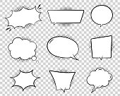 Retro comic speech bubble. Chat cloud for text on transparent background. Vintage empty speech bubble with dots. Cartoon think balloon for message. Comic dialog sketch illustration. Design vector