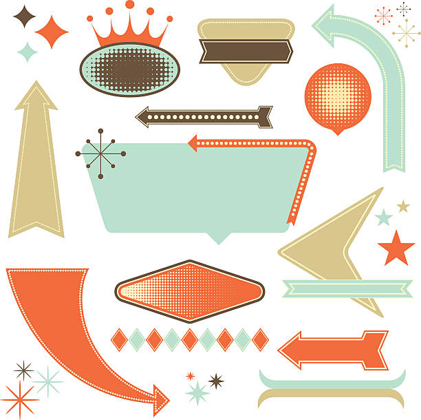 Retro Design Elements Set of retro 1950's style design elements.  Each element is grouped individually.  Colors are global for easy editing. sign stock illustrations