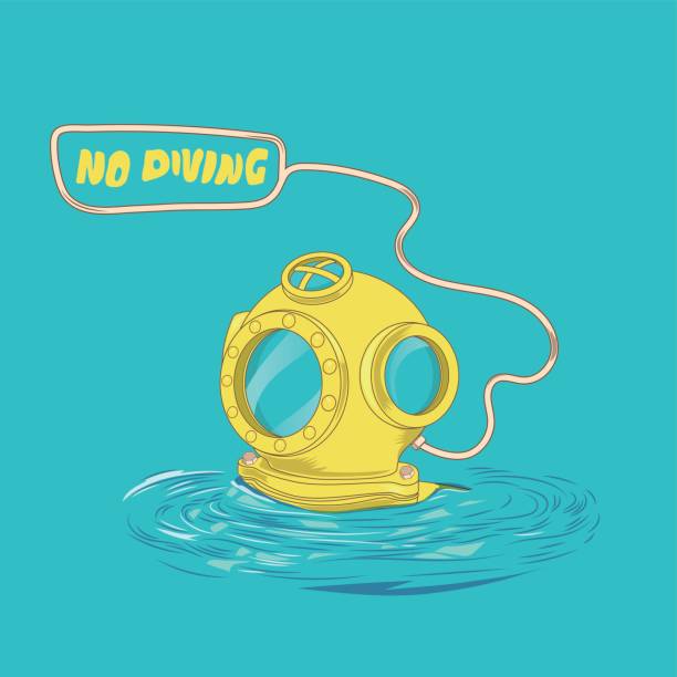 illustrazioni stock, clip art, cartoni animati e icone di tendenza di casco subacqueo retrò - vietato tuffarsi