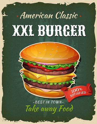 Retro Fast Food King Size Burger Poster