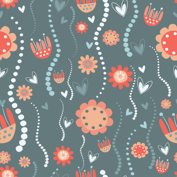 Retro floral abstract seamless repeat pattern design. vector art illustration