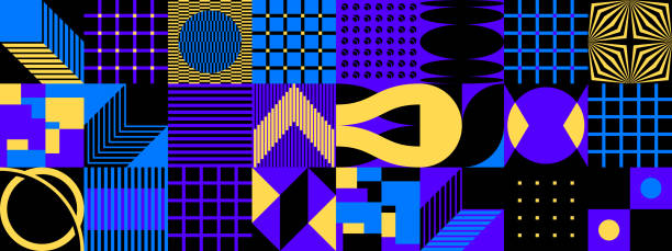 Retro Future Inspired Artwork Made With Abstract Vector Graphics And Geometric Shapes vector art illustration