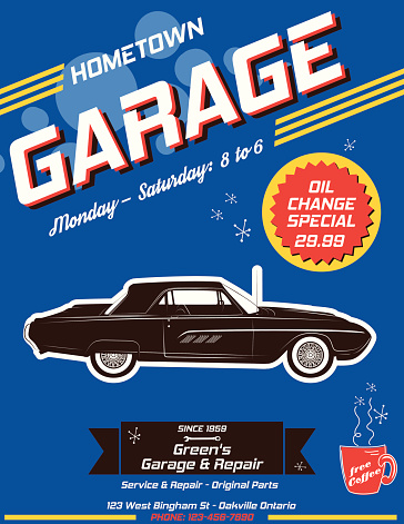 Retro Garage Automotive Poster or Sign