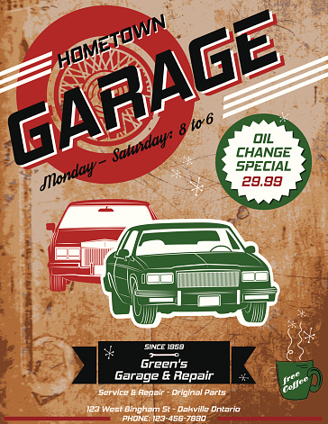 Retro Garage Automotive Poster or Sign