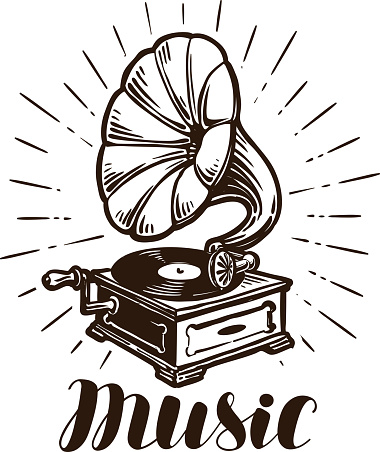 Retro gramophone. Music concept. Vintage sketch vector illustration