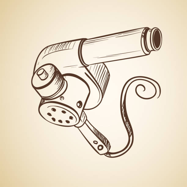 Retro hair dryer drawn in the thumbnail style Retro hair dryer drawn in the thumbnail style on a sepia background vintage beauty salon stock illustrations