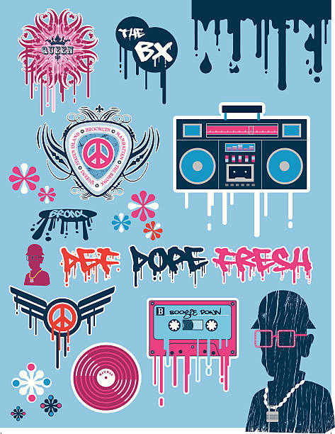 Retro Hiphop Icons vector art illustration