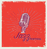 Vector illustration of a Retro Jazz Festival design template with vintage microphone.  Easy to edit with layers. EPS 10,