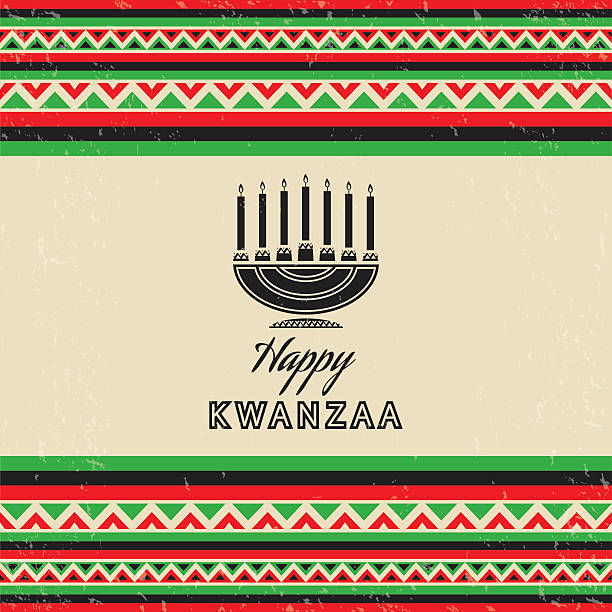 Retro Kwanzaa Celebration Card Retro Vintage Kwanzaa Card with holiday wishes. layered and groupped, grunge is on separate layers for easy edit. High res. Jpg included, transparency used, eps 10 kwanzaa stock illustrations