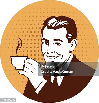 istock Retro Man Holding Cup of Coffee 495900710
