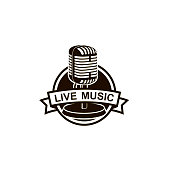black retro microphone emblem isolated on white background
