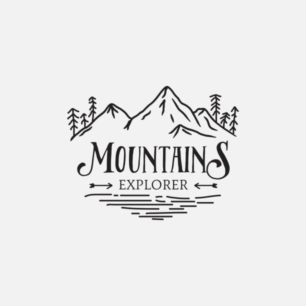 Retro Mountain Explorer Illustration Logo Mountain Exploler illustration with line art sytle, vintage logo vector, hipster Design mountain drawings stock illustrations