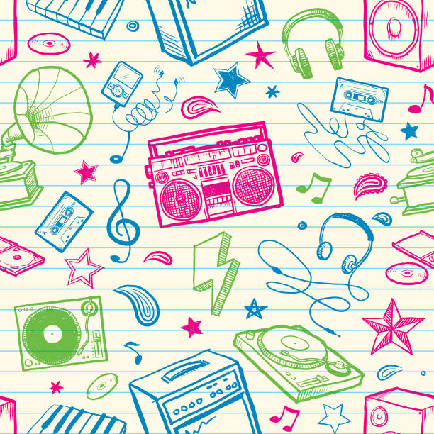 Retro music background Retro old school music background music patterns stock illustrations