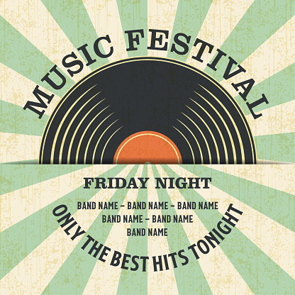 Retro Music Festival Poster in Retro Design Style.