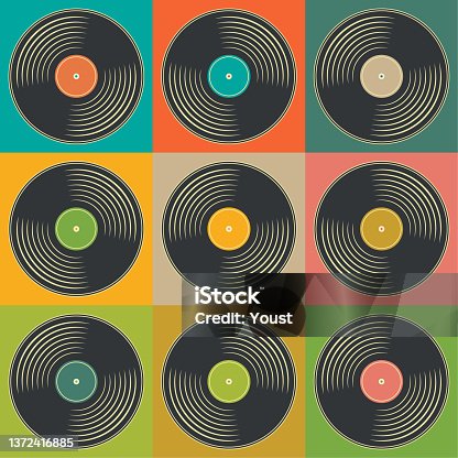 istock Retro Music Vintage Vinyl Record Poster in Pop Art Style. Disco Party 60s, 70s, 80s. 1372416885