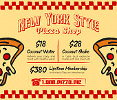 Retro New York Style Pizza Promo Menu for Pizzeria Restaurant or Vintage Bistro with Pepperoni Pizza Slices