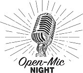 Vector illustration of a Retro Open Mic Night design template with vintage microphone.  Easy to edit with layers. EPS 10,