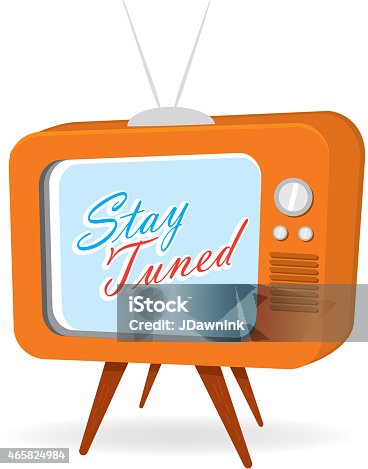Retro orange tv with screen with stay tuned message