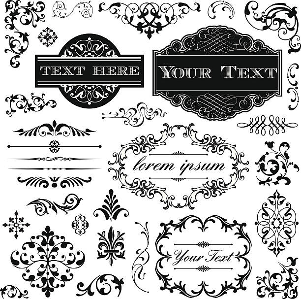 Retro Ornament Set Collection of Victorian style frames, scrolls and typography ornaments. gothic style stock illustrations
