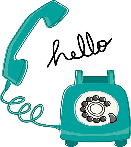 Retro Phone Says Hello Turquoise retro phone says hello in a sketchy style. Download contains Illustrator CS6 ai, Illustrator 10.0 eps, and high-res jpeg.  kathrynsk stock illustrations