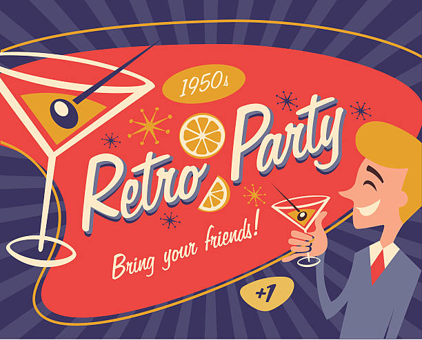 Retro placard 1950s retro design. Vector illustration. cocktail backgrounds stock illustrations