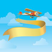 Vector image of vintage plane with banner in the sky