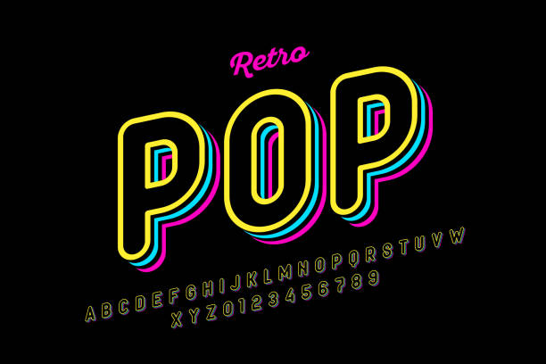 Retro pop art style font Retro pop art style font, alphabet letters and numbers, vector illustration alphabet designs stock illustrations