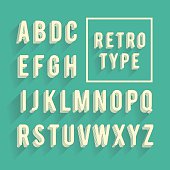 Retro poster alphabet. Retro font with shadow. Latin alphabet letters