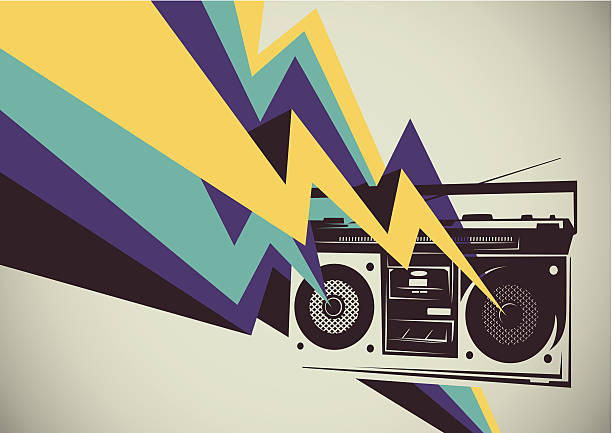 Retro radio with colorful abstraction. Retro radio with colorful abstraction. Vector illustration. music silhouettes stock illustrations