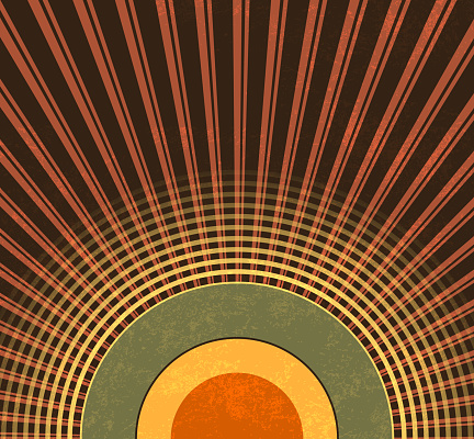 Retro rays in 70s style - starburst background with radio waves - abstract revival music template
