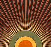 istock Retro rays in 70s style - starburst background with radio waves - abstract revival music template 1364172957